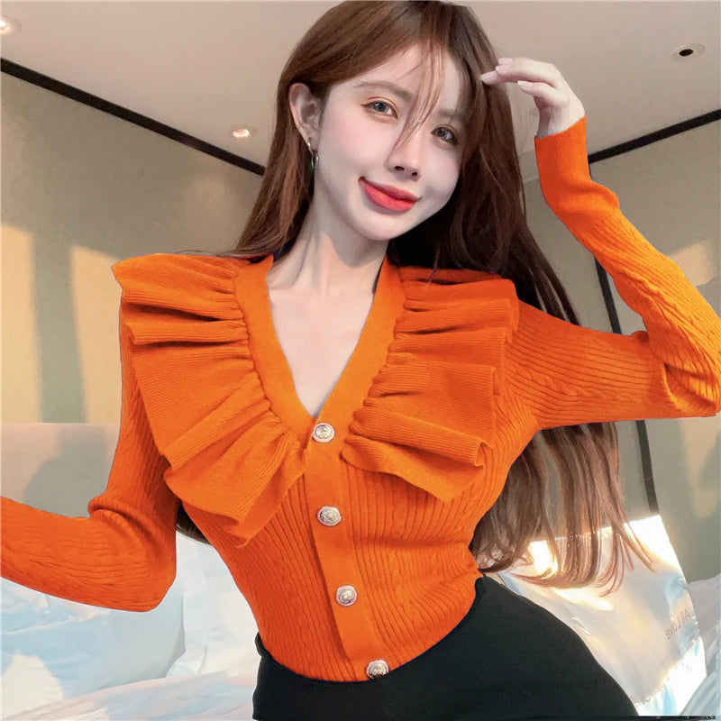 Ruffles V neck sweater